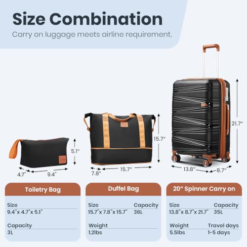 Luggage Sets 6 Piece Expandable Suitcase (Black / 6 Piece Set (14in/20in/24in/28in/DB/TB))