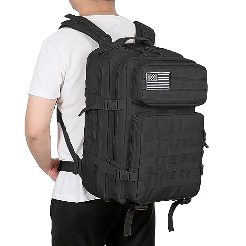 45L Military Tactical Backpacks Molle Army Assault Pack 3 Day Bug Out Bag Hiking Treeking Rucksack black (1.1 Black)