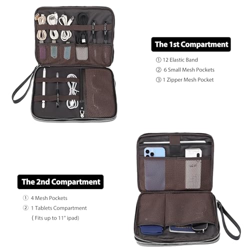 Full Grain Leather Travel Cable Accessories Bag (Black)