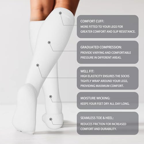 Cotton Compression Socks for Women&Men 20 (2 Pairs-grey&white / X-Large)