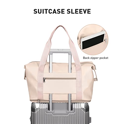 Travel Duffel Bag Carry On Overnight Weekender Bags for Women Hospital Tote (A116-beige-expandable / X-large)
