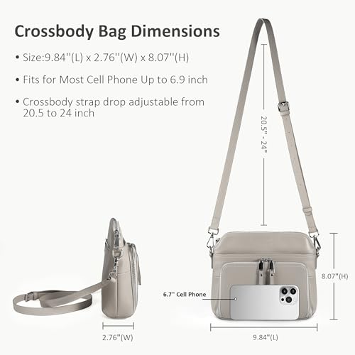Real Leather Crossbody Bags for Women Travel Wallet Purse Light Grey (Beige Gray)