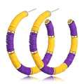 Game Day Earrings Football Baseball Earrings for Women Sports Team Heishi Hoop Earring Football Accessories Outfits Cheer Mom Essentials Fall Sports Must Haves Cheer Gifts (Purple Yellow)
