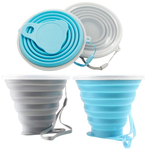 2 Pack Silica gel Collapsible Travel Cup 270ml (Grey & Blue)