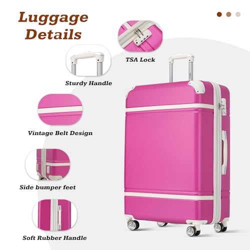 Suitcase Set 28 IN Expandable Luggage with TSA Lock Spinner Wheels (Vintage Luggage / Pink(28+bags))