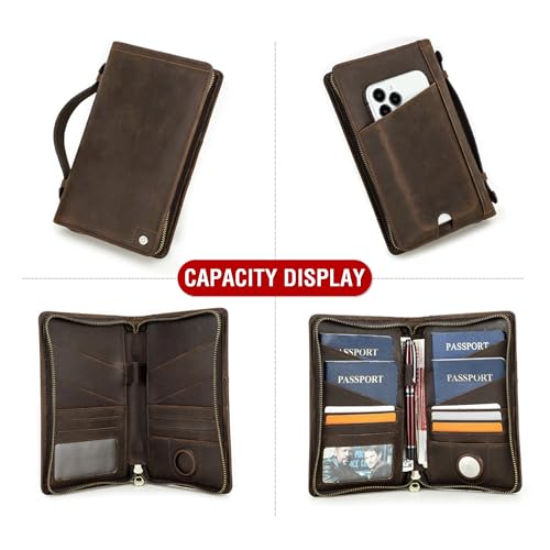 Top Grain Leather Travel Passport Wallet Holder Case for Man & Woman (For 4 Passports-Zipper Style / AirTag Slot-Matte Coffee)