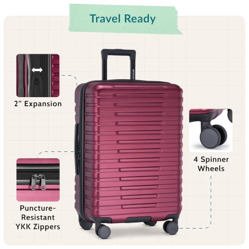Boren Expandable Hardside Rugged Travel Luggage with 8 Spinner Wheels (Checked-Large 30-Inch, No USB Port / Metallic Red)