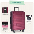Boren Expandable Hardside Rugged Travel Luggage with 8 Spinner Wheels (Checked-Large 30-Inch, No USB Port / Metallic Red)