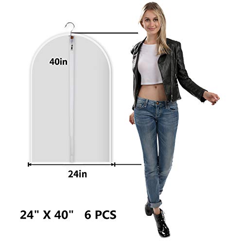 6 Pack Garment Bags for Hanging Clothes (24" x 40" 6 Pack / Translucent)