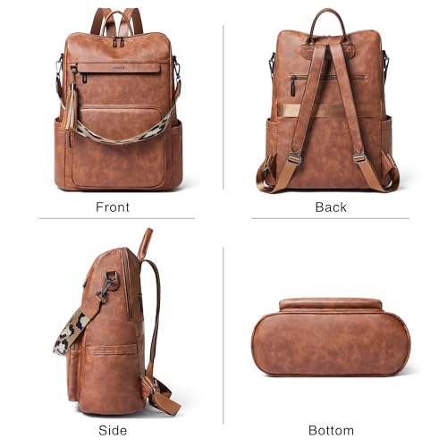 Vegan Leather Laptop Backpack for Women 15.6 inch Work Backpack Fashion Travel Backpack Purse for Travel College Work (Nubuck Brown 2)