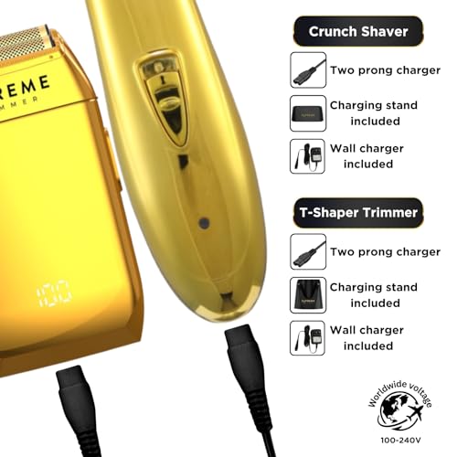 2-in-1 T-Shaper Trimmer & Crunch Foil Shaver | STF602 Electric Razor & ST5200 Beard Trimmer Barber Haircut Kit | Gold (Gold Chrome)