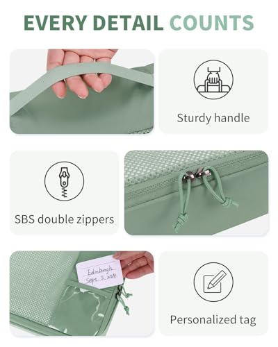 6 Set Packing Cubes for Travel Durable Suitcase Organizer Bags Set with Personalized Tag Travel Essentials with Shoe Bag Traveling Accessories for Luggage Machine Washable (Set of 6 / No Compress-Green)