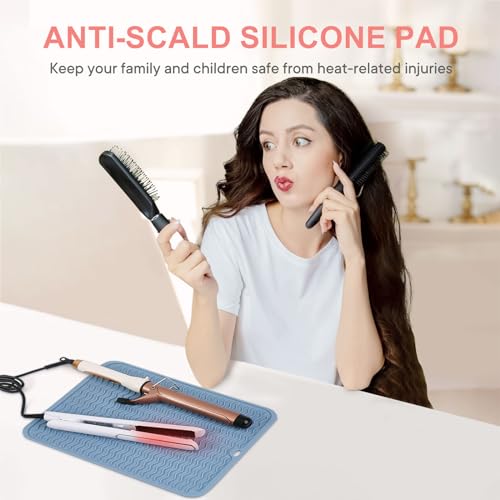 Oversize Silicone Heat Resistant Mat for Hair Tools (Blue)