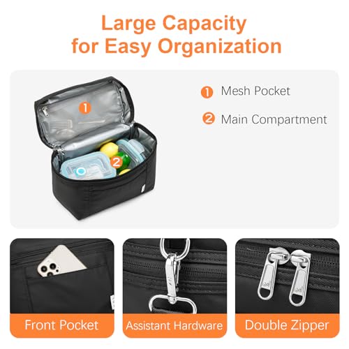 NOL Small Insulated Lunch Bags for Women Cooler Bag Lightweight Nylon Waterproof Lunch Box For Work (Black / Small (4 Liters))