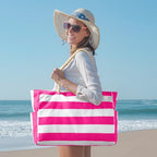 Beach Bags for Women Large Waterproof Beach Tote Bag Zipper Beach Bags Waterproof Sandproof Swim Pool Bag Large Tote (Hot Pink)