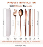 6 Pieces 18 8 Stainless Steel Flatware Set Portable Reusable Cutlery Set Travel Utensils Set Including Chopsticks Knife Fork Spoon Straws Cleaning Brush Dishwasher Safe (Rose Gold)