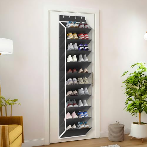 10 Tiers Mesh Over Door Shoe Organizer Storage (Black-1 Pack of 10 Cell)