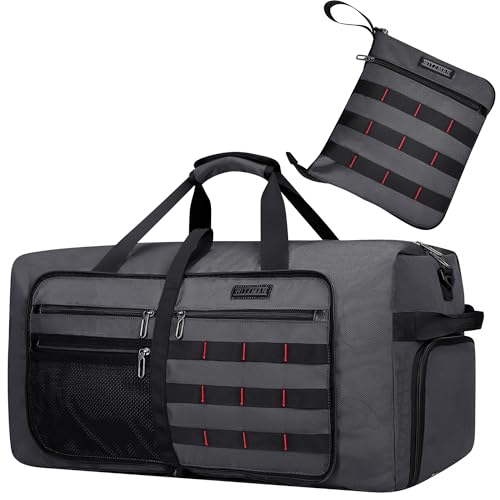 Foldable Duffle Bag for Men Large 65L Travel with Shoe Compartment (Silvery Grey)