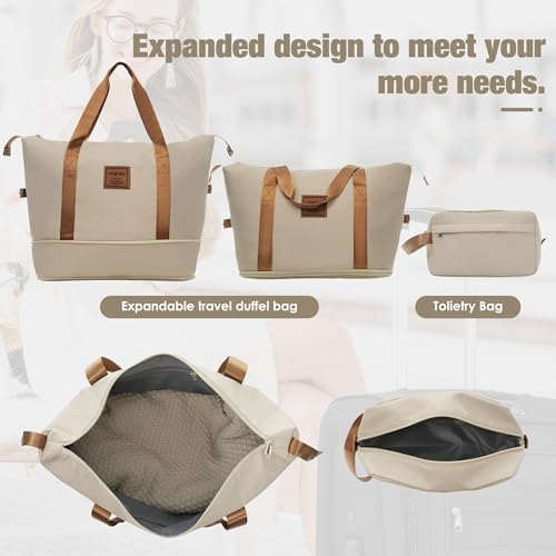 Softside Luggage Set Lightweight 3 Piece Suitcase with Duffel Bag (Softside Luggage(22/26/30) / Khaki + bags)