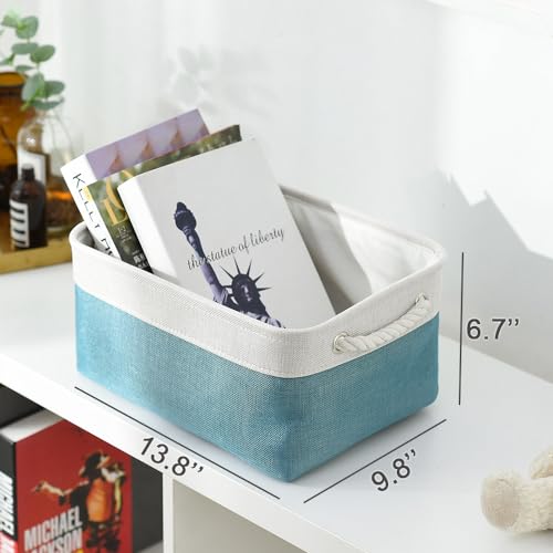 Fabric Storage Bins Baskets for Organizing (White And Green / 3PCS/Medium -13.8Lx9.8Wx6.7H)