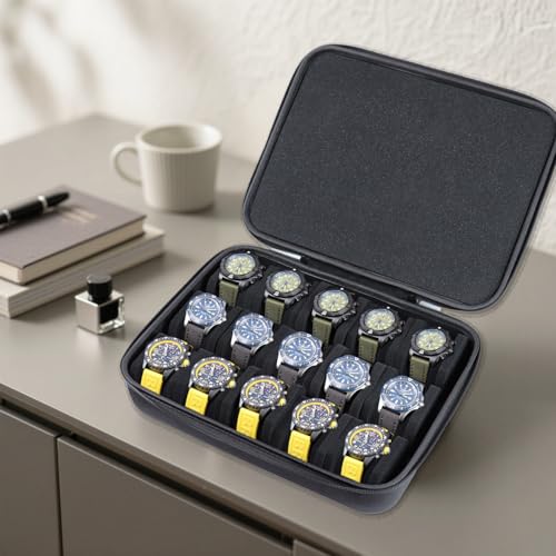 15 Slots Hard Watch Travel Case (Black-15 Slots / 15 Slots Nylon)