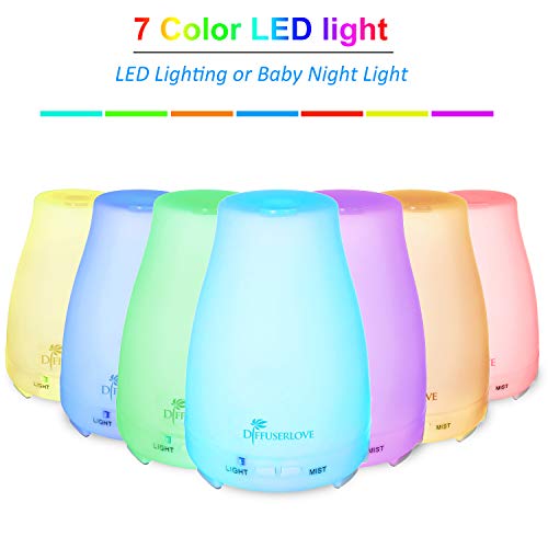 2 Pack 200ml Essential Oil Diffuser Ultrasonic Aromatherapy Diffuser Cool Mist Humidifiers with 7 Color LED Lights & Waterless Auto Shut (White)