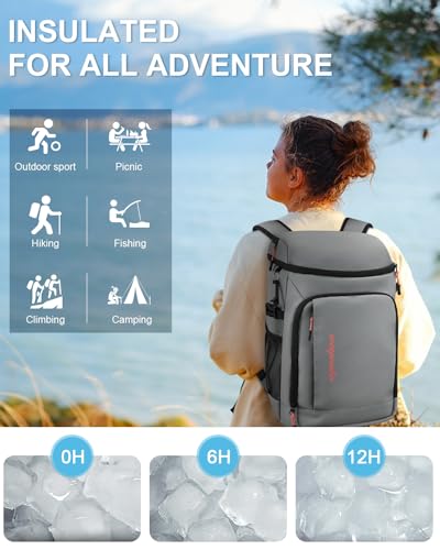 Cooler Backpack Insulated Leak Proof for Women Men Soft Cooler Bag (36 Cans / Leather Gray)