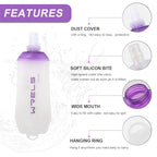 200ml/350ml/500ml Collapsible Soft Flask,BPA Free Folding Soft Water Bottle with Hanging Ring,Lightweight TPU Hydration Flask for Running Marathon Cycling Hiking (Purple-500ml*1)