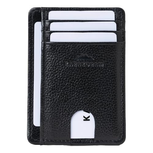 LEATHER Handcrafted Front Pocket Credit Card Holder with RIFD Blocking (Jet Black)