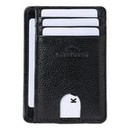 LEATHER Handcrafted Front Pocket Credit Card Holder with RIFD Blocking (Jet Black)