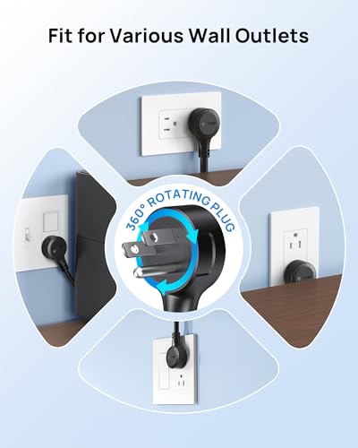 Wall Mount Surge Protector Power Strip with 360 Rotating Plug (Black / 3FT Rotating Plug)