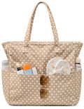 Waterproof Beach Tote Bag for Women Girls with Zipper Foldable Sandproof Pool Swim Bag Travel Carry On Gym (Khaki White Dotted)
