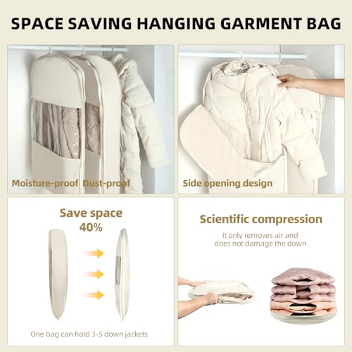 2 Packs Space Saving Garment Bag with Self Compression Zipper (Large-2Pcs)