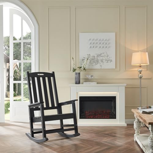 Outdoor Rocking Chairs Set of 2 (Black / 2 pack)