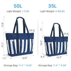 Beach Bag Waterproof Beach Tote Pool Bags for Women (Blue White Stripes / 35L)