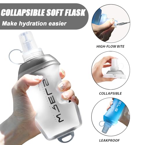 200ml/350ml/500ml Collapsible Soft Flask,BPA Free Folding Soft Water Bottle with Hanging Ring,Lightweight TPU Hydration Flask for Running Marathon Cycling Hiking (Grey-500ml*2)