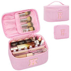 Personalized Initial Makeup Bag for Women Teen Girls (Pink 01)