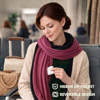 Apear 16-in-1 Compact Travel Blanket with Bag, Soft Bamboo Airplane Blanket (Burgundy/Black)