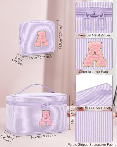Personalized Initial Makeup Bag for Women Teen Girls (Purple)