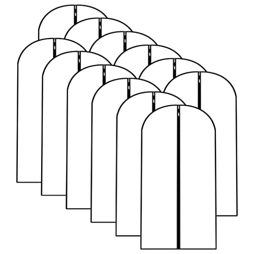 Garment Bags for Hanging Clothes 12 PCS Transparent Waterproof Dustproof Storage for Wardrobe Storage Suit Covers for Closet Clear Reuse Full Zipper for Costumes Suits Coats 24''x48'' (24'' x 48''/12 Pack / Black-Translucent)