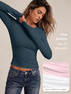 Womens Long Sleeve Shirts Basic Compression Tops Haze Blue L (Large / Haze Blue)