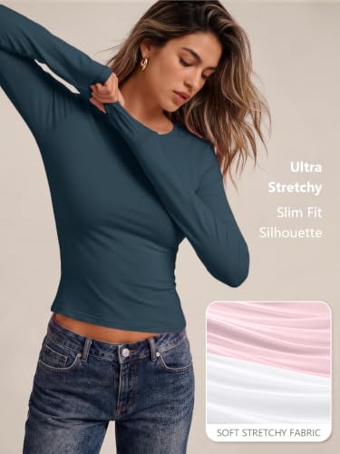 Womens Long Sleeve Shirts Basic Compression Tops Haze Blue M (Medium / Haze Blue)