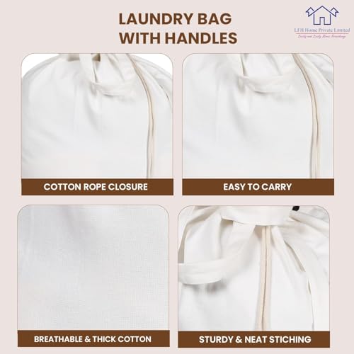 LFH Home Cotton Rich Large Laundry Bag with Handle (24”x36” (Pack of 4) / White)