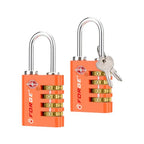 Dual-Opening: Key or Combination Access Lock, TSA Approved Locks for Luggage, Pelican case, Travel, Gym, School, Stainless Steel Shackle.(Orange, 2 Pk) (2 Pk / Orange)