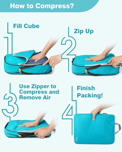10 Piece Compression Packing Cubes with Travel Organizer Set (10-Blue / 10 Set)