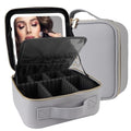 Travel Makeup Bag Cosmetic Bag Makeup Organizer Bag with Lighted Mirror (Z-Grayish / Small)