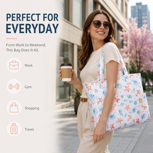 Beach Bag Waterproof Sandproof Women Beach Tote Pool Bag with Zipper for Gym Grocery Travel with Wet Pocket (Beige)