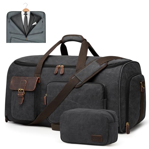 Garment Bags for Travel Canvas Duffle Bags for Men Hanging Suitcase (Black)