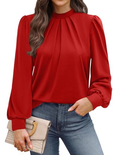 Womens Long Sleeve Tops Blouses for Women Dressy Casual Business Casual Outfits Fall Shirts for Women 2026 Fashion Clothing Mock Neck Cute Ladies Tunic Tops Trendy Red M (08 - Red / Medium)