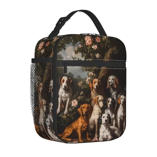 Vintage Dog Insulated Lunch Box for Women Men Retro Flower and Pet Lunch Bag for Travel (Dog02)